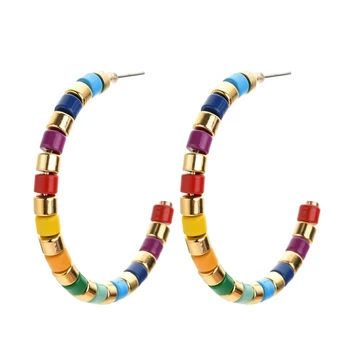 

Fashion Luxury Boho Big Circle Women Ladies Earrings Exaggerated Hoop Ear Earring Rainbow Jewelry bijoux Enamel Earrings