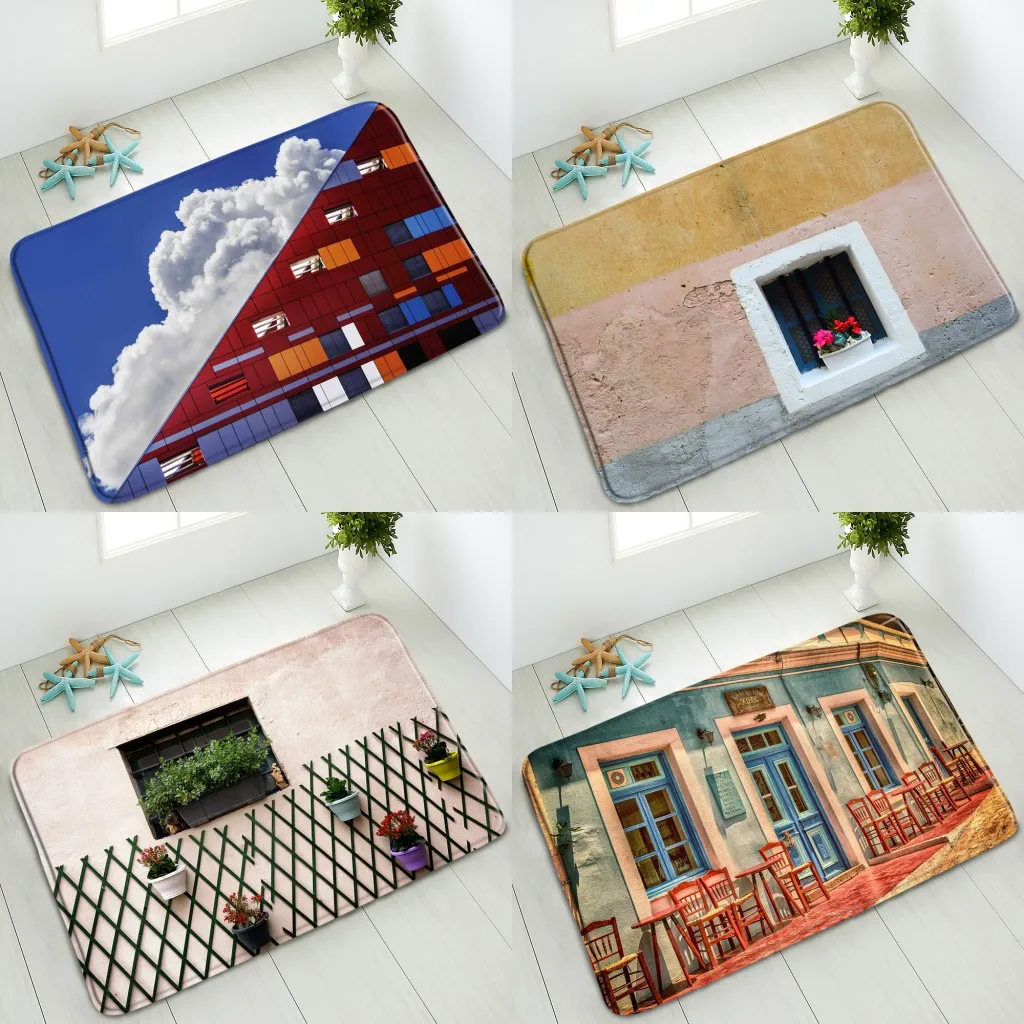 

Противоскользящий коврик для ванной в европейском стиле, строительный пейзаж, спальня, кухня, вход, Придверный коврик, домашний ковер, моющаяся подставка
