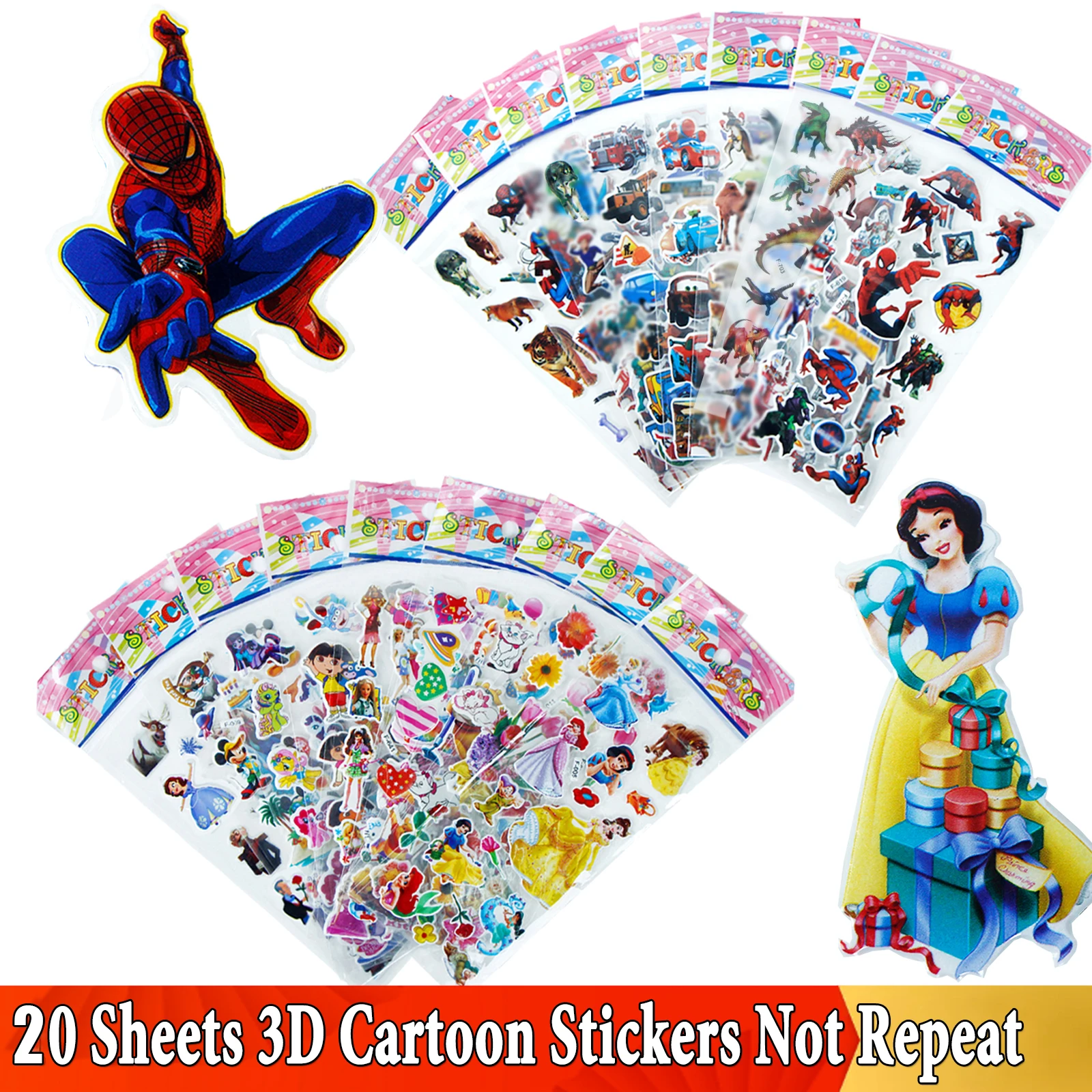 

20 Different Sheets 3D Puffy Bulk Stickers for Girl Boy Princess Birthday Gift Scrapbooking Teachers Animals Cartoon Sticker