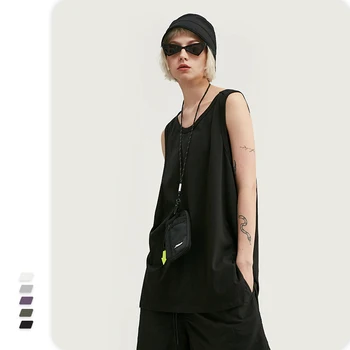 

VIMASS 2020 women tank top spring summer new tide brand solid color vest split front short back long wild comfortable men