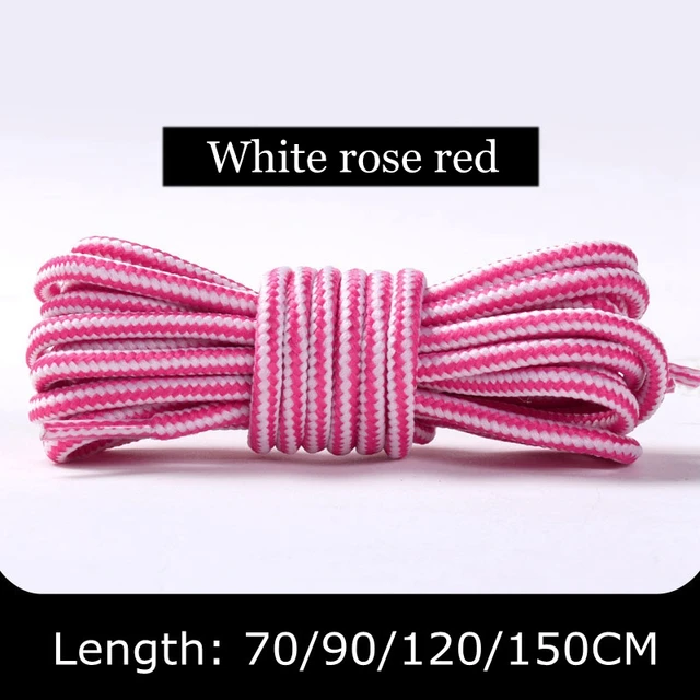 1 Pair Martin Shoes Round Shoe Laces Striped Double Color Fashion Shoelaces Outdoor Hiking And Leisure Sports Shoelace 18 Color White rose red