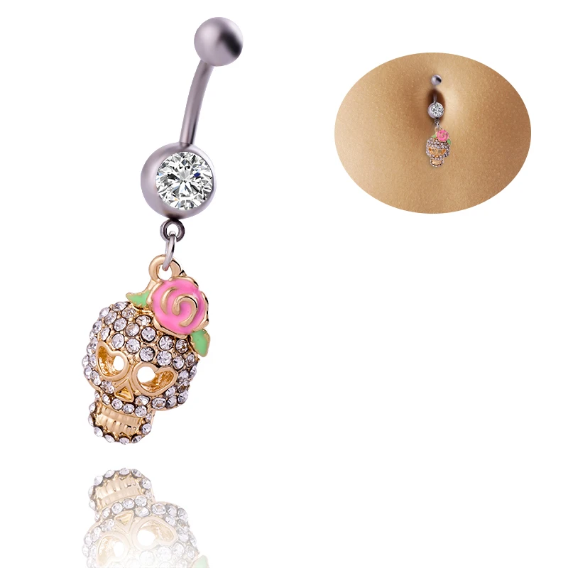 

CRYSPURE Belly Button Rings Belly Piercing Women Men Body Jewelry Hanging Navel Piercing Rings Skeleton 2020 New