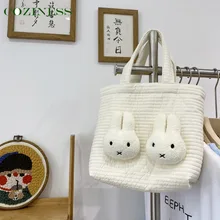 

COZINESS Mommy Handbag Quilted Stitching Cute White Rabbit Small Portable Simple Lunch Bags Cotton Fabric Washable Messengers