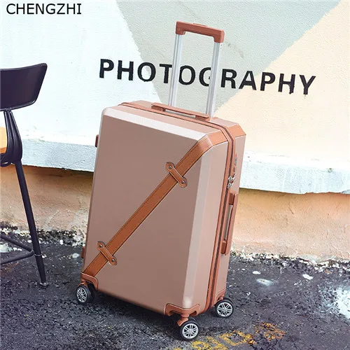 CHENGZHI Fashion vintage series 20" 22" 24" 26inch rolling luggage spinner men travel suitcase women trolley bag with wheels - Цвет: gold