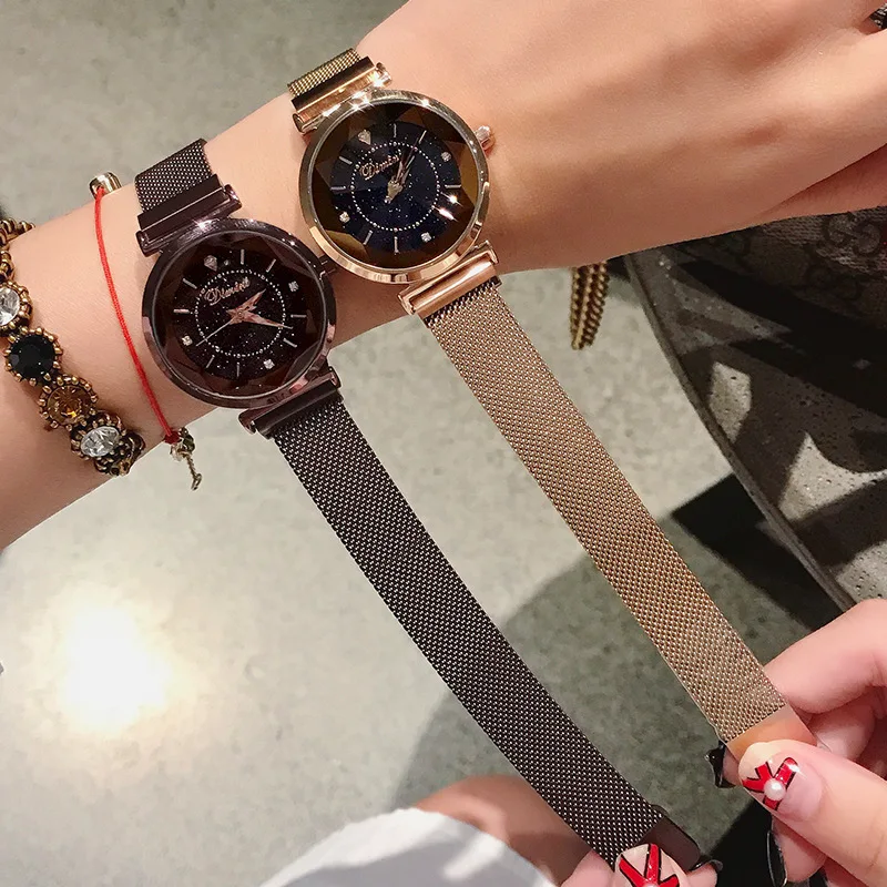 

Dimini dimini Magnet Mesh Chain Douyin Celebrity Style Man-made Diamond Star Dial Ladies' Watch Fashion Quartz Watch