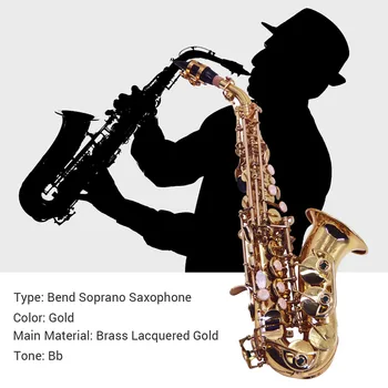 

Muslady Bend Bb Soprano Saxophone Brass Lacquered Gold Woodwind Instrument with Carrying Case Reed Cleaning Brush Cloth Gloves