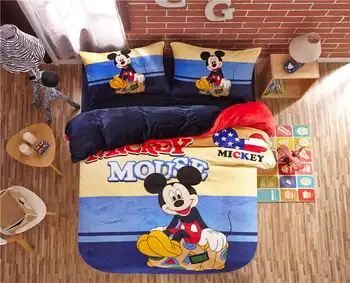 

Disney flannel fleece Mickey Mouse comforter bedding set twin size Kids quilt cover 3d Queen bed linen soft coverlet Boys winter