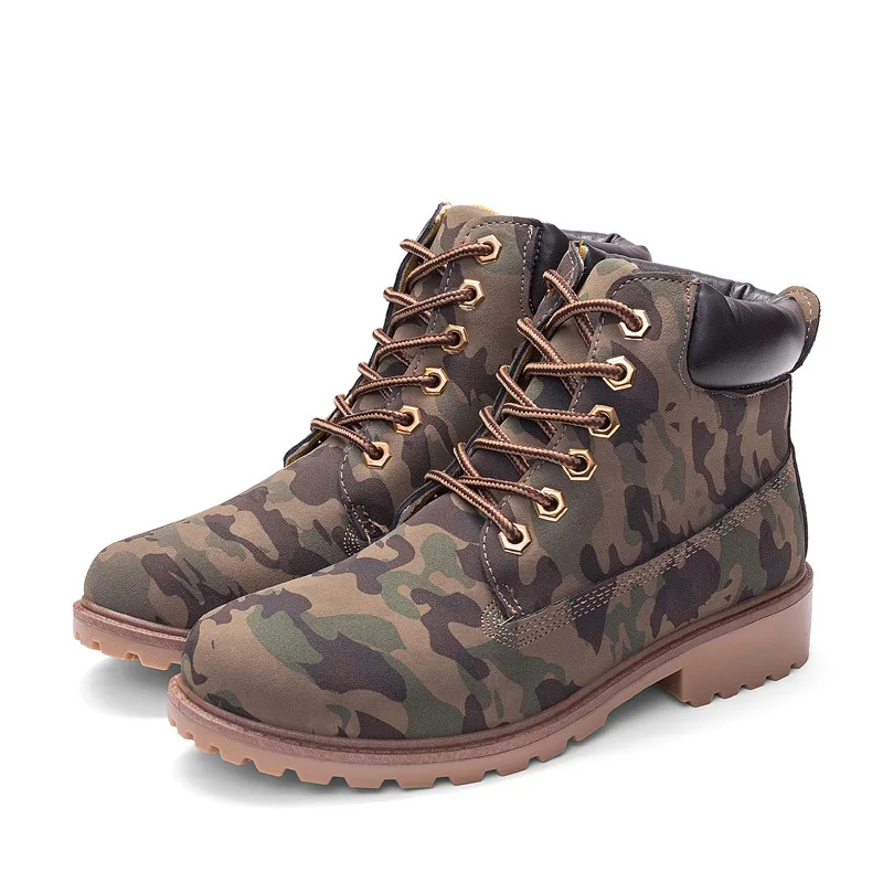 Camouflage Ботильоны; женская обувь; коллекция года; женские зимние ботинки на шнуровке; однотонная женская зимняя обувь на квадратном каблуке; зимние ботинки; zapatos de mujer - Цвет: Camouflage