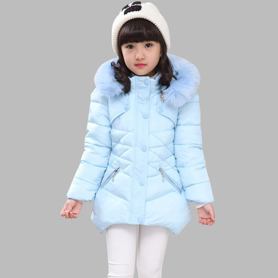 

Children's Coat Outwear Winter Fur Hoodies Jacket For Girls Teenage Warm Hooded Thick Cotton-Padded Long Solid Coat 6 8 10 12 14
