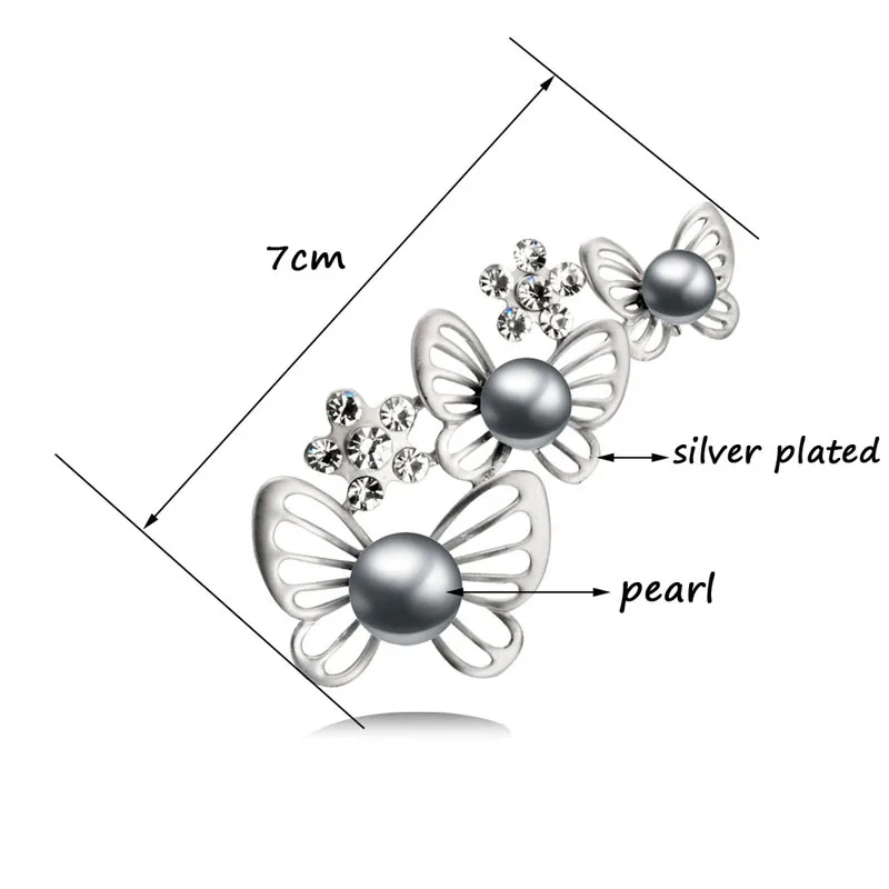 LEEKER для женщин Имитация серого жемчуга Винтаж 3 бабочки броши булавки с животными женский Бижутерия Аксессуары 099 LK1