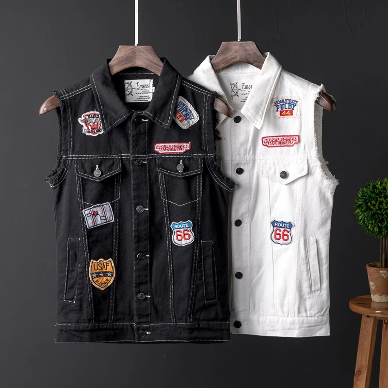 

Spring Summer Fashion Men Vest Patches Designer Slim Fit Hip Hop Denim Vest Men Streetwear Punk Veste Hombre Sleeveless Chaqueta