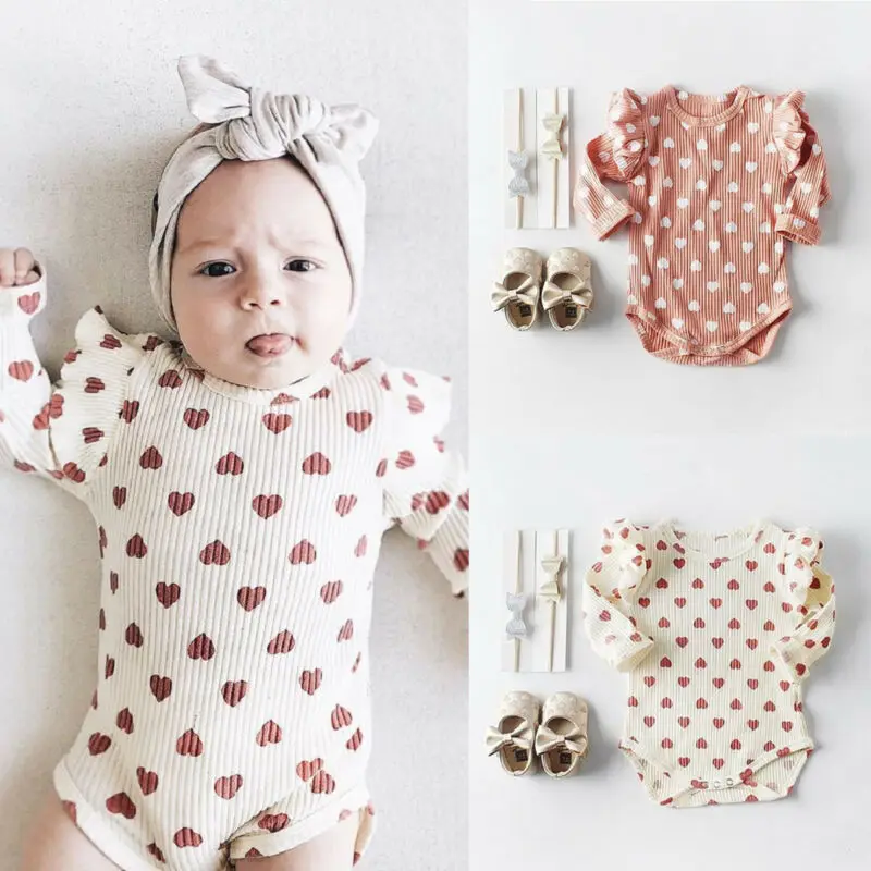 

Casual 0-24M Toddler Newborn Infant Baby Girls Clothes Peach Heart Ruffle Jumpsuit Knitting Bodysuit Autumn Outfit