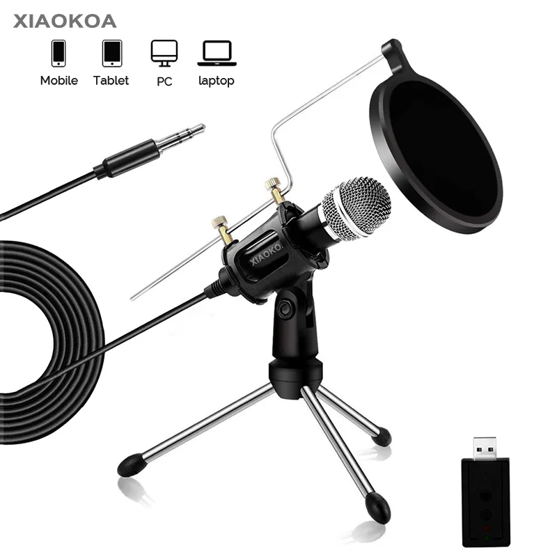

Condenser Microphone for Phone with Stand for computer iphone Recording Podcasting Mobile Android karaoke usb microfono XIAOKOA