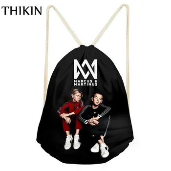 

THIKIN Black Small Gym Bags Teenager Sports Bag with Marcus and Martinus Printed Draw-string Sack Girls Running Climb Rucksack