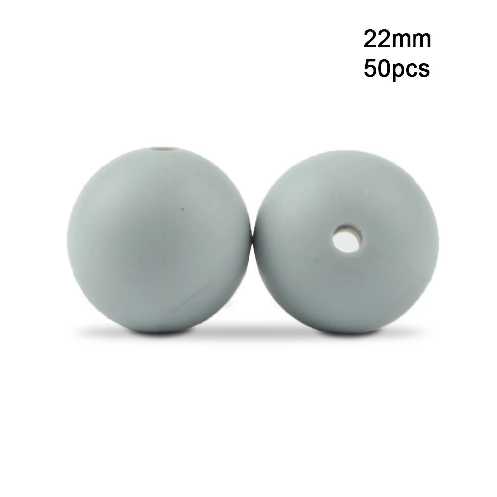 Light grey LOFCA 50 шт 22 мм круглые силиконовые бусы для детских силиконовых прорезывателей, ожерелье, прорезыватель, не содержит бисфенол, Пищевая силиконовая цепочка для соски - Цвет: Light grey