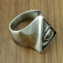  Punk Men's 316L Stainless Steel Illuminati Pyramid Eye Symbol Biker Ring Silver Color Freemason Triangle Masonic Rings Jewelry 
