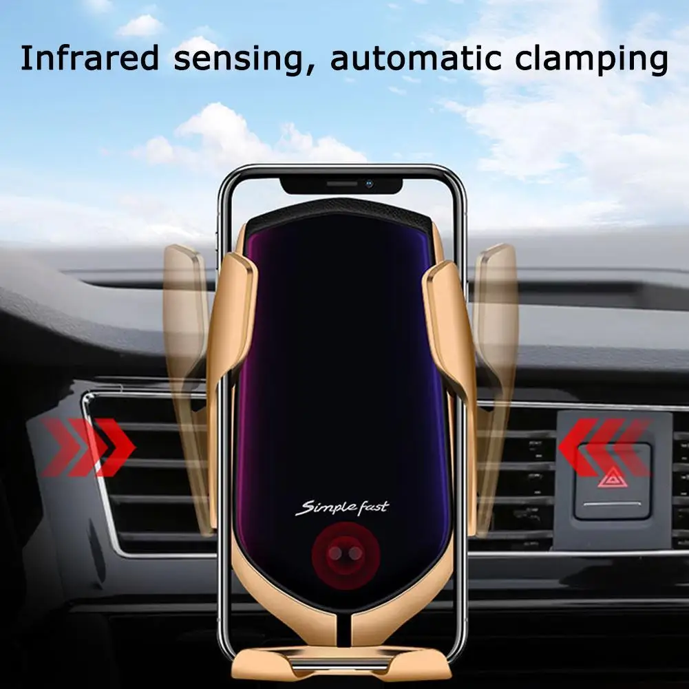 R1 автомобильное беспроводное зарядное устройство для IPhone X XR XS 8 Plus Galaxy S10 S9 S8 умный автоматический зажим Быстрая зарядка вентиляционное отверстие держатель телефона