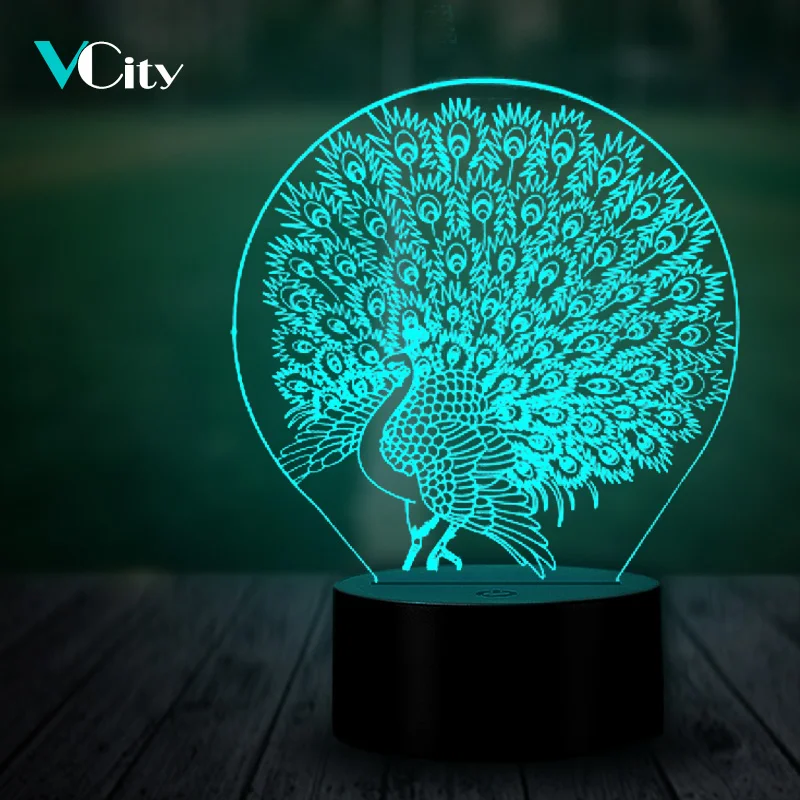 VCity 3D Павлин 7 цветов Ночной светильник настольная лампа с животными подарок на