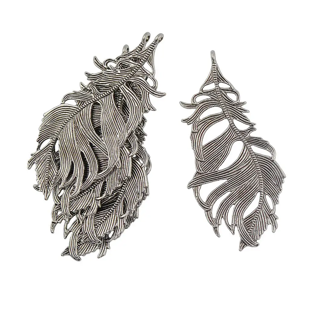 6pcs Large 85x41mm Antique silver color Zinc Alloy Feather Charms Pendant Fit Necklace Chain DIY Jewelry Making Bookmark Crafts