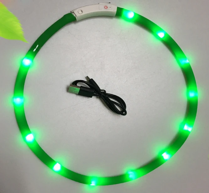 Зеленый Электронный мигающий светодиодный ошейник для собак светильник USB Перезаряжаемый ошейник для собак Светодиодный свет ночная безопасность красный для больших средних и маленьких щенков - Цвет: Зеленый