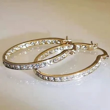 Модные u-образные серьги-кольца с горным хрусталем для женщин эффектный Большой Серебристый/золотистый цвет, Круглый Круг Серьга кольцо вечерние подарок