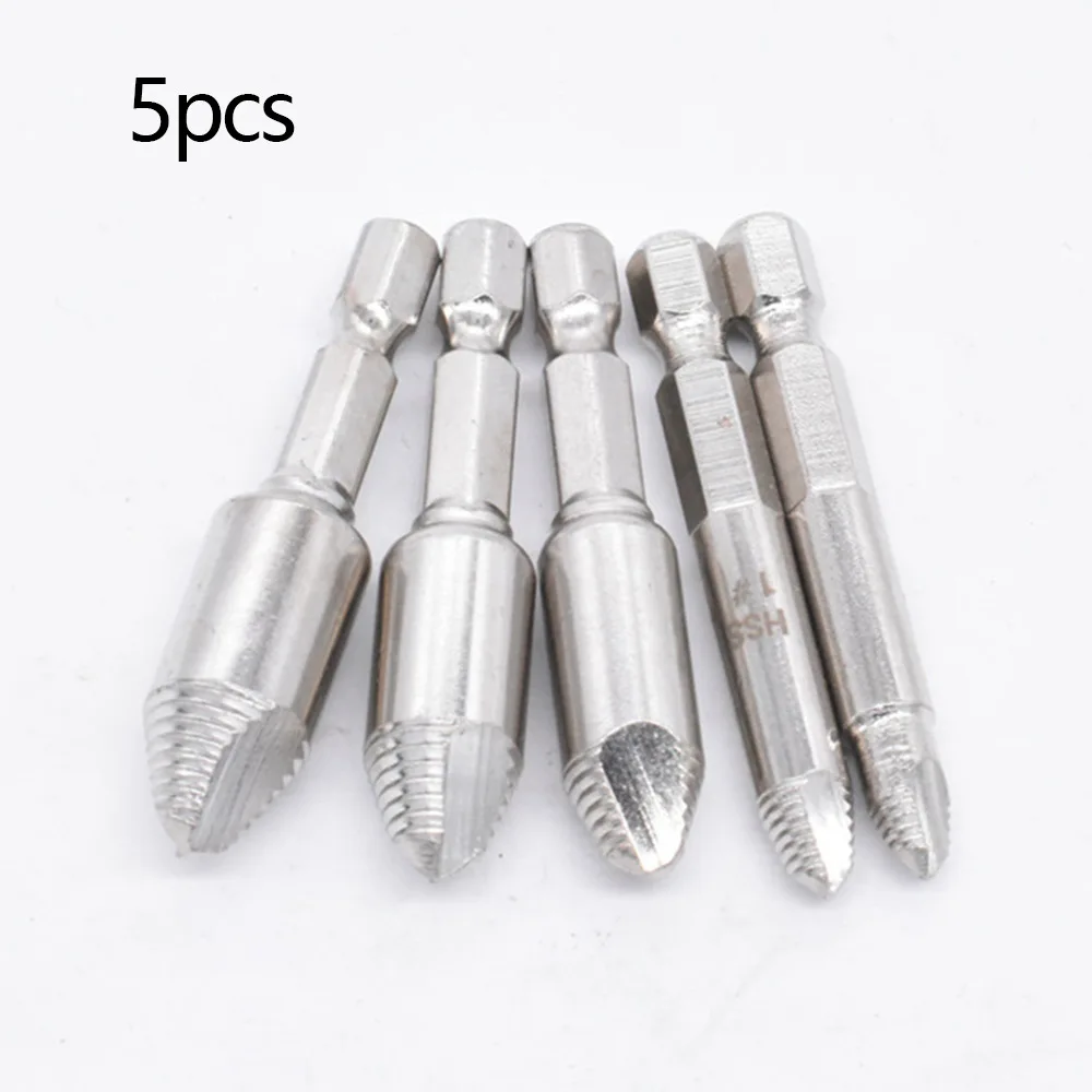 5Pcs/Set Screw Damaged Stripped Screw Extractor Set for Broken Screw, All-Purpose HSS Broken Bolt Extractor Screw Remover Set