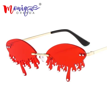 

Punk Rimless Sunglasses Women Luxury Diamond Rhinestones Eyeglasses Female Unique Rectangle Water Droplets Lens Eyewear UV400