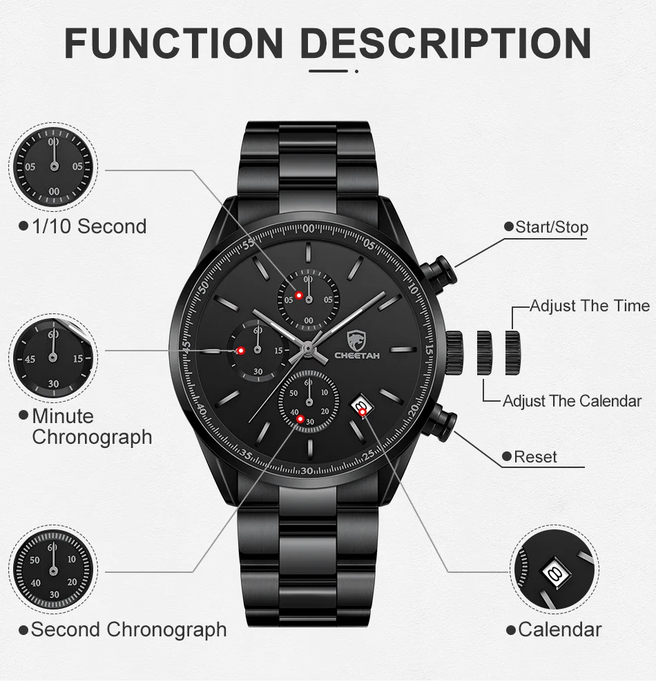 New CHEETAH Watches for Men Top Brand Luxury Fashion Business Quartz Men’s Wristwatch Stainless Steel Waterproof Sports Clock