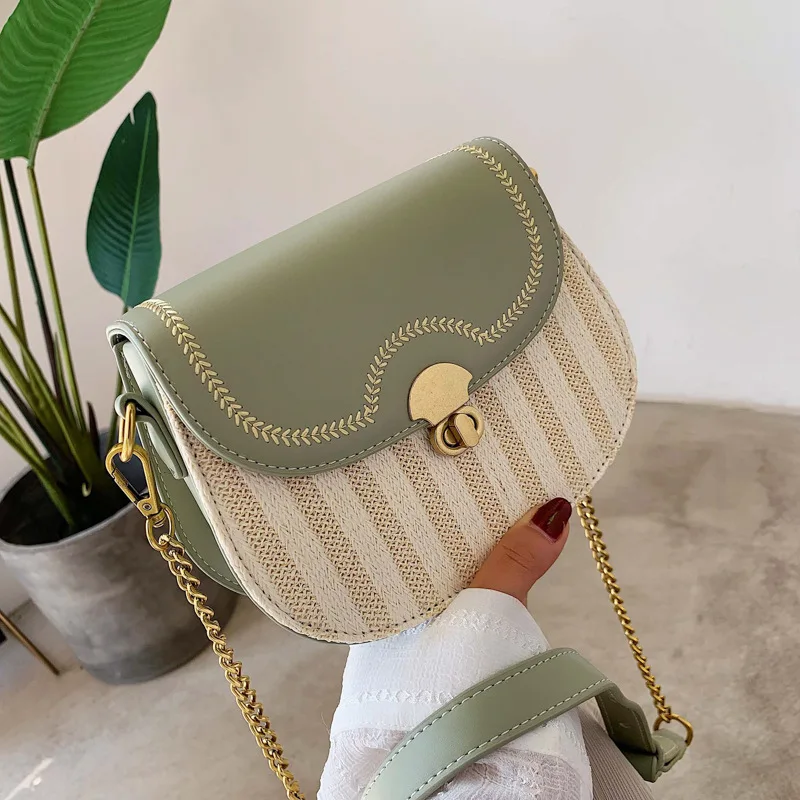 

Korean version of small bag 2019 new summer 100 lap chain single shoulder bag fashion straw slant saddle bag
