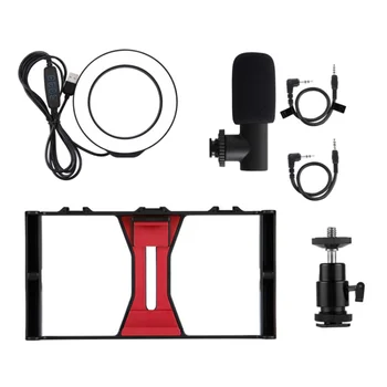 

1 Set of Phone Photographing Holder Phone Live Streaming Tools with Microphone for Studio (Red)