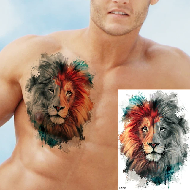 Tatouage temporaire de grand Lion noir pour hommes adultes, autocollant de chevalier à ailes réaliste, tigre Cool, bras de poitrine 4