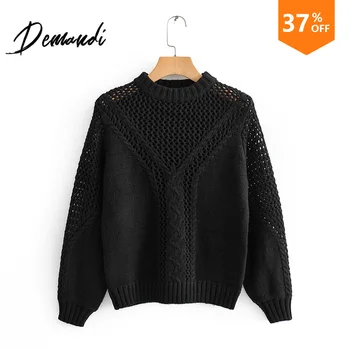 

DEMANDI Women's Sweaters, Pullovers, Small Crowds Design New Autumn and Winter Women's Hollow Crochet Knitting