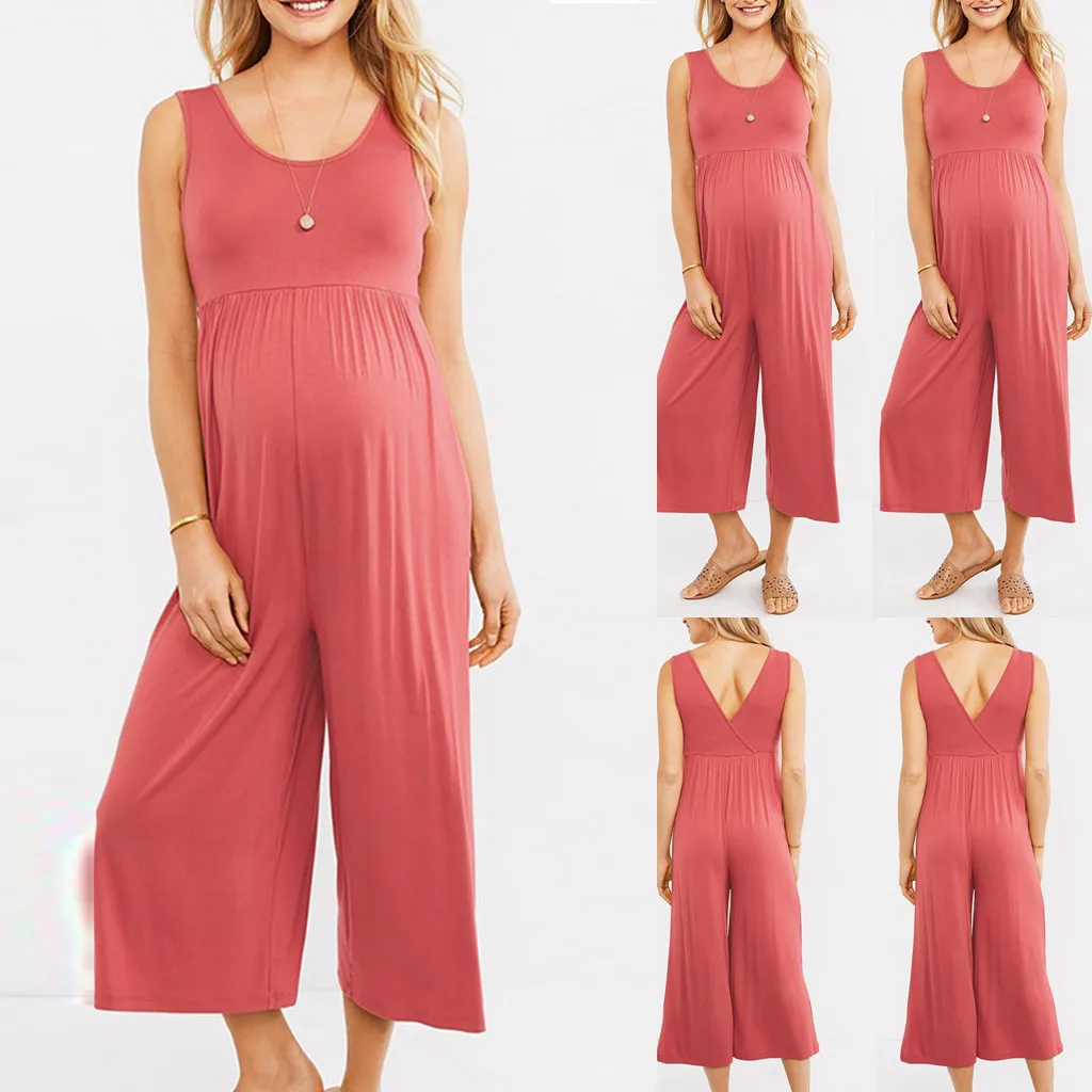 Летние Новые Модные женские без рукавов беременность материнство брюки однотонные женские Комбинезоны Z4 - Цвет: Розовый