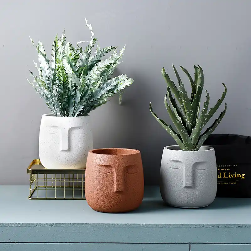 stile nordico Silver Vaso da fiori in ceramica vaso per piante con volto umano decorazione per interni creativo 
