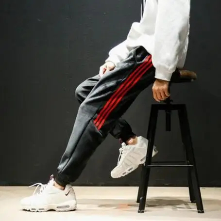 Red stripes Мужские зимние спортивные штаны с флисом, утепленные спортивные штаны из плюша, большие размеры 3xl 4xl 5xl - Цвет: Red stripes