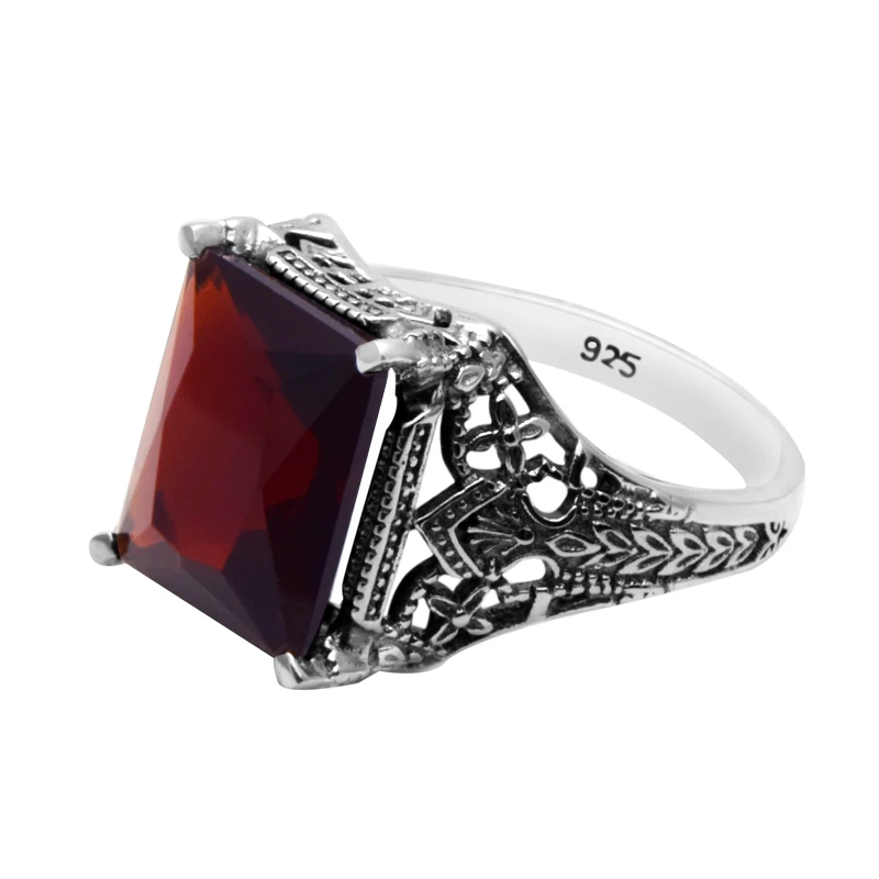 

100% Real Silver 925 Ring Victoria Garnet Geometric Prong Setting Rings Creator Unique Fashion Jewelry For Women 2020 Luxury