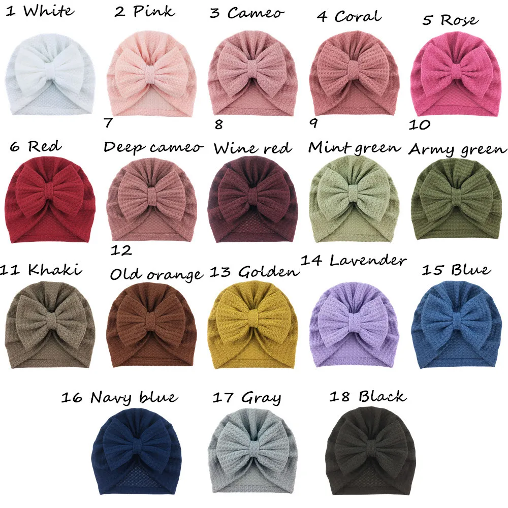 30Pcs Baby Girls Waffle Hair Bow Turban Hats Knotted Head Wrap Oversized Beanie India Cap for Newborn Infant Toddlers