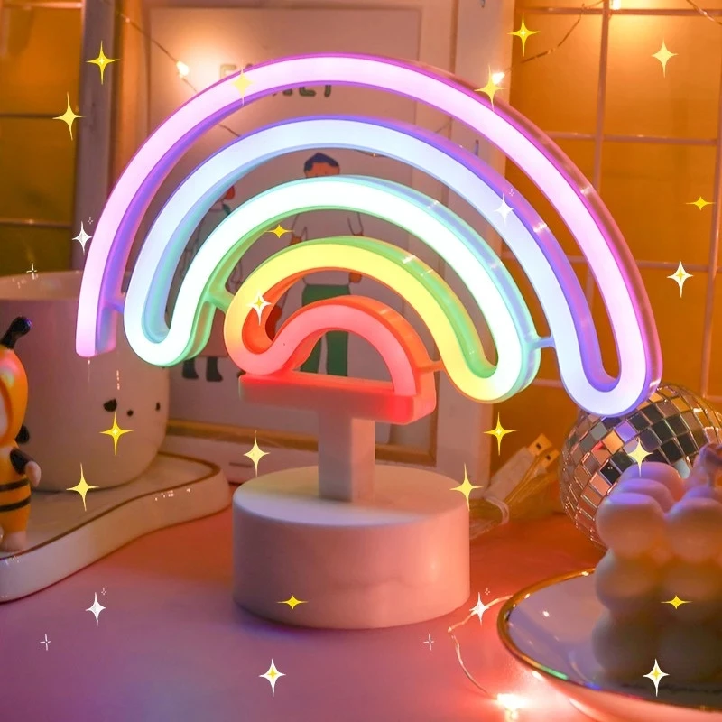 Neon Sign Rainbow LED Night Light Bedroom Kids Children Room Lamp Home Decor 