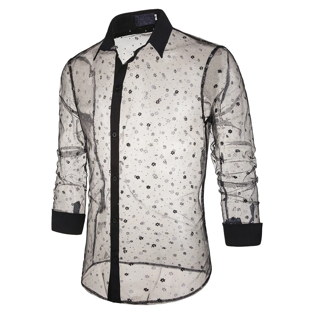 Открытая тонкая рубашка, топы, Chemise Homme, тонкая гавайская рубашка, сексуальная прозрачная Мужская рубашка, Повседневная рубашка с принтом, Camisa Masculina