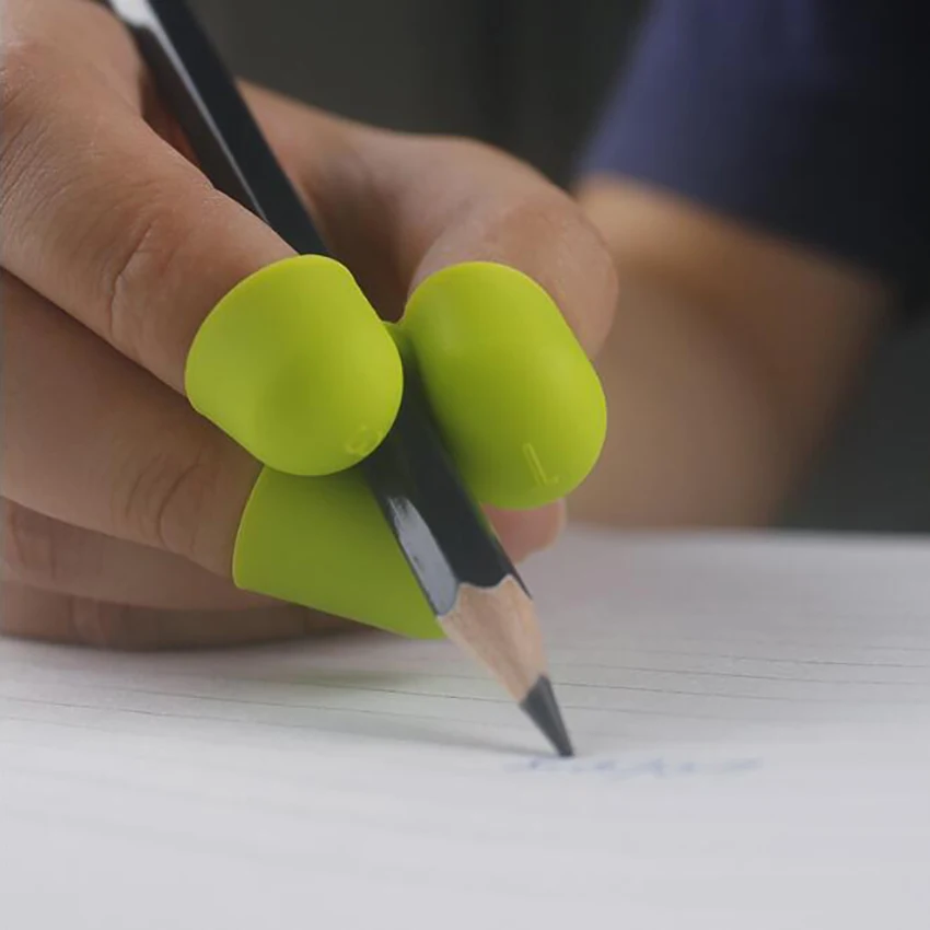 Soporte de lápiz para escribir de tres dedos para niños, de silicona, antideslizante, soporte para bolígrafo de práctica con agarre de aprendizaje, Corrector
