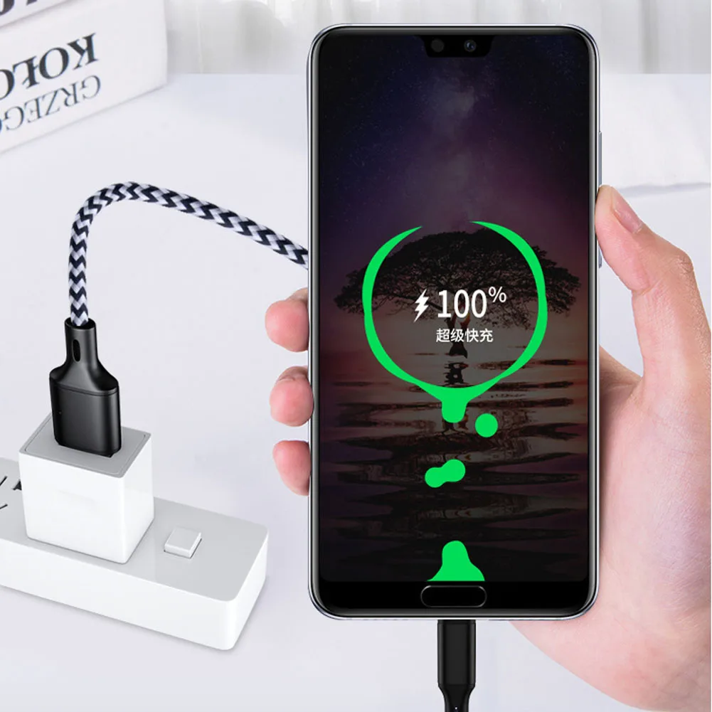 Jetjoy 50 Pcs Type C Nylon Braided 5A Surper Fast Charging USB Data Charger Charge Cable Durable For Huawei P30 Pro Wholesale