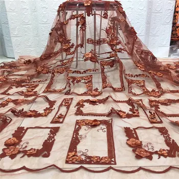 

african lace fabric 2020 orange high quality lace french mesh fabric beaded 3D Flower nigerian swiss lace fabrics for dress
