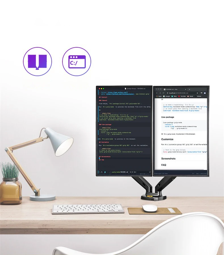 New NB F160 Gas Spring 360 Degree Desktop 17"-27" Dual Monitor Holder Arm Full Motion Monitor Mount Bracket Load 2-9kg each