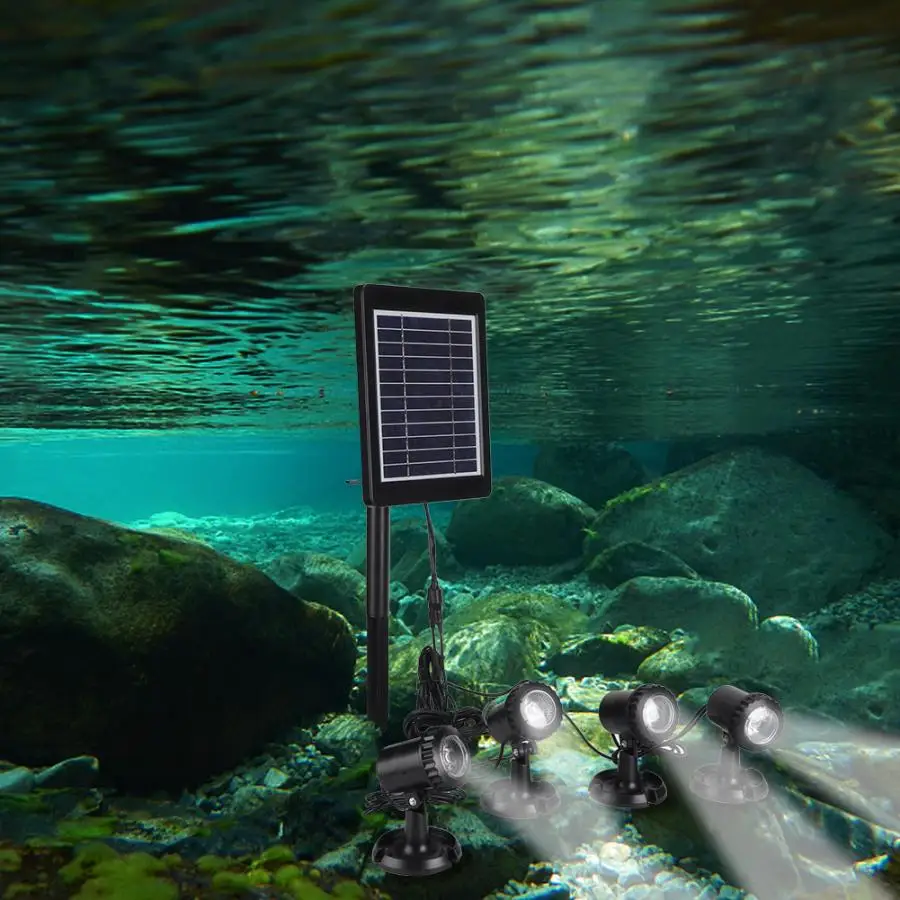 

LED Solar Power Four-light Waterproof Path Lamp Submersible With Li-on Battery White 6000-6500k Solar Lights