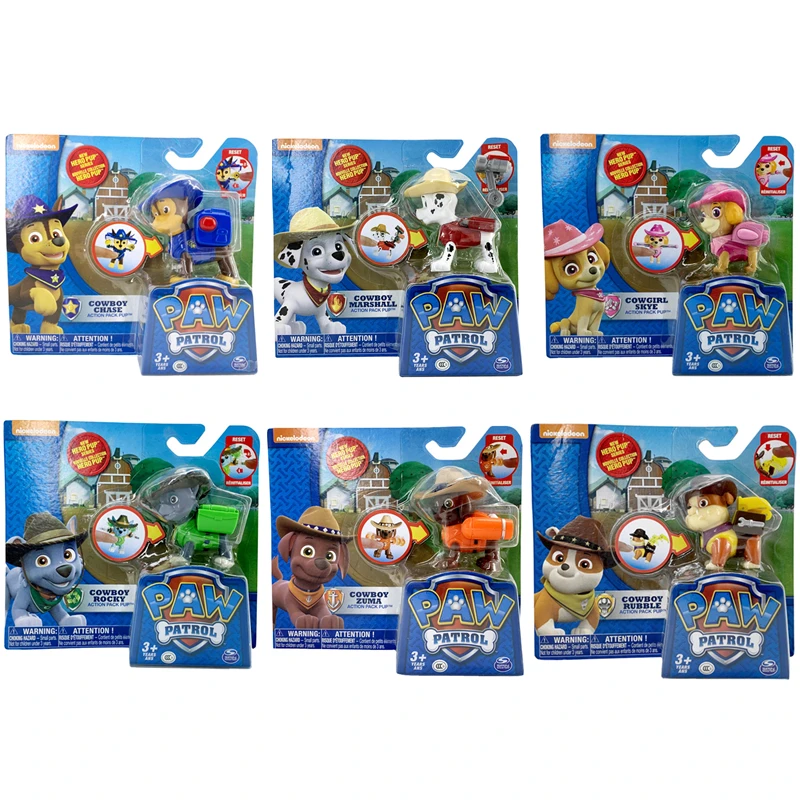 

Original Paw Patrol Cowboy Rescue Dog Cartoon Ledeske Action Character Model Toy Child Birthday Christmas Gift Six pcs