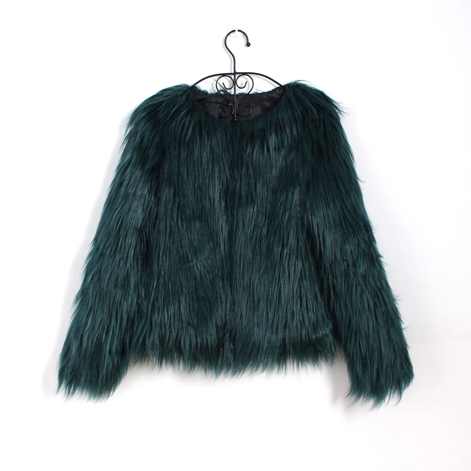 Модное меховое пальто из искусственного меха, Женская пушистая теплая верхняя одежда с длинным рукавом, осенне-зимнее пальто, куртка, пальто без воротника - Цвет: Dark green