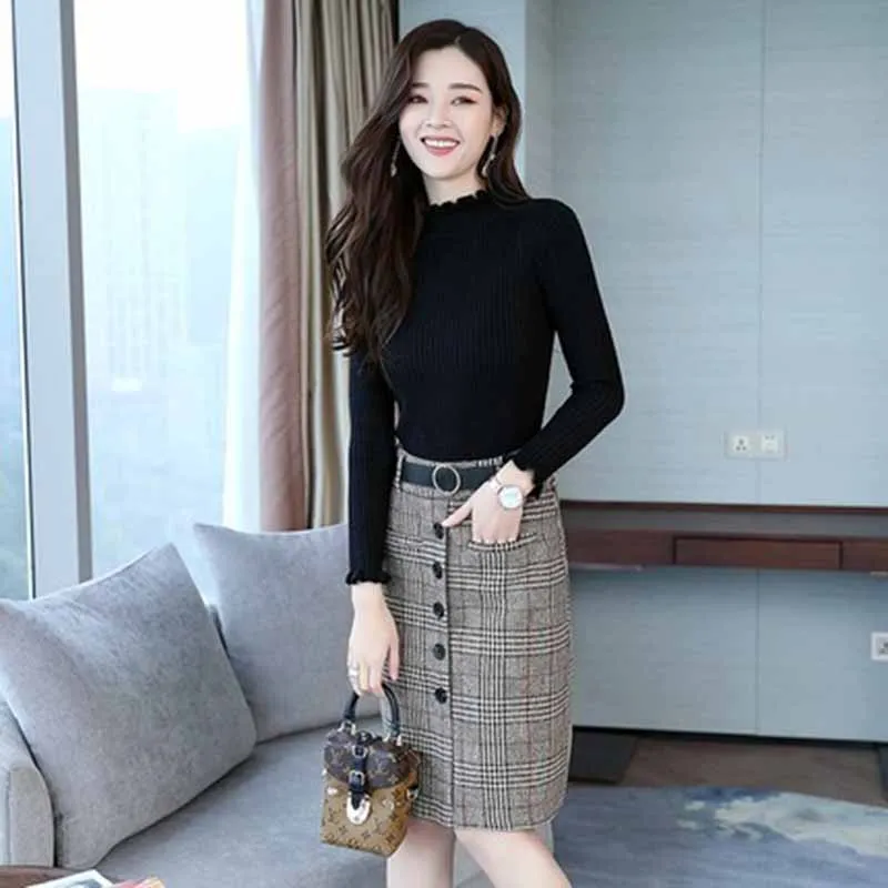 

Autumn 2019 new Korean version of the winter high-end temperament in the long-sleeved two-piece suit Knit skirt women B130