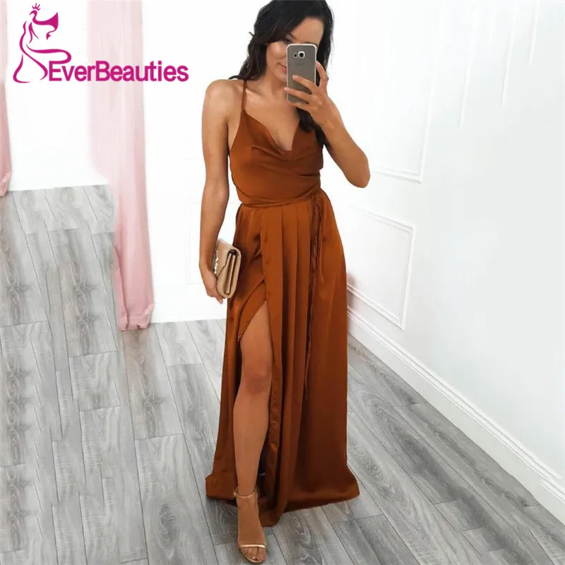 

Robe De Soiree De Mariage Long Bridesmaid Dresses 2021 Sexy Backless Side Slit платье вечернеее V-Neck Vestido De Fiesta De Boda