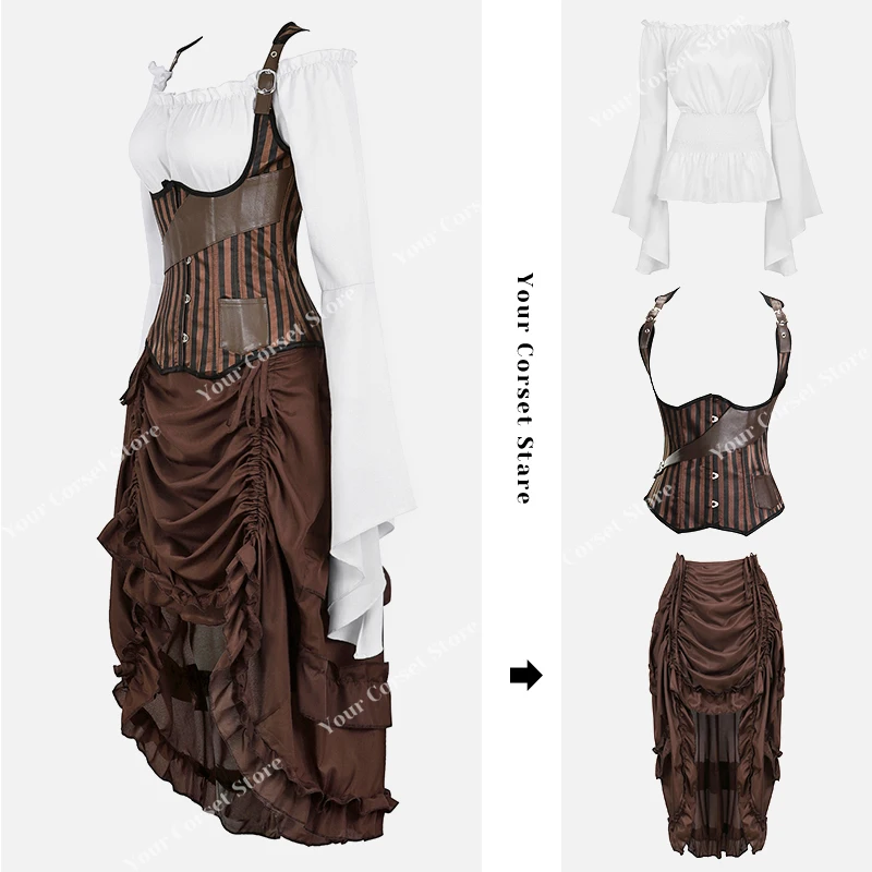 Women Pirate Costume Corset Dress Plus Size Steampunk Corset Top