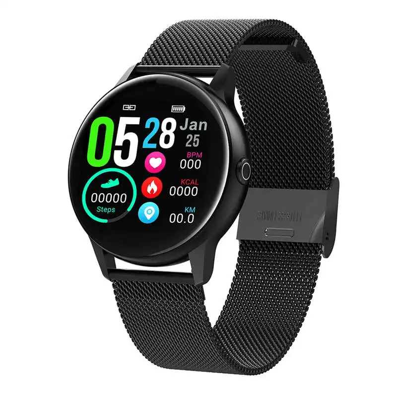 Black Metal Strap Fitness Tracker Bluetooth Smart Watch Band Heart Rate Blood Pressure Monitor Smart Bracelet Waterproof Pedometer for Android IOS - Цвет: Black Metal Strap